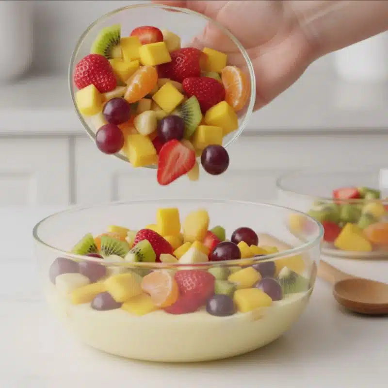 Gently add all the fruits you prepped