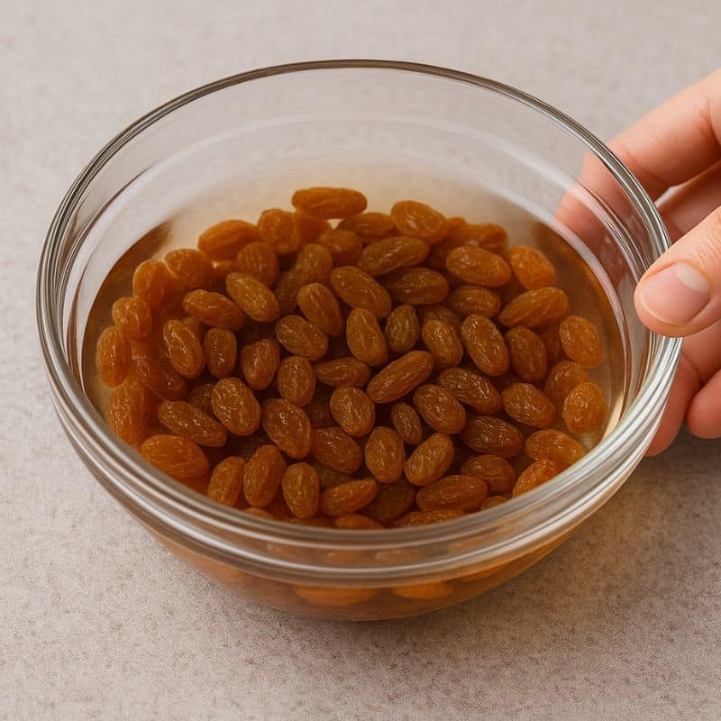 Soak raisins in warm water